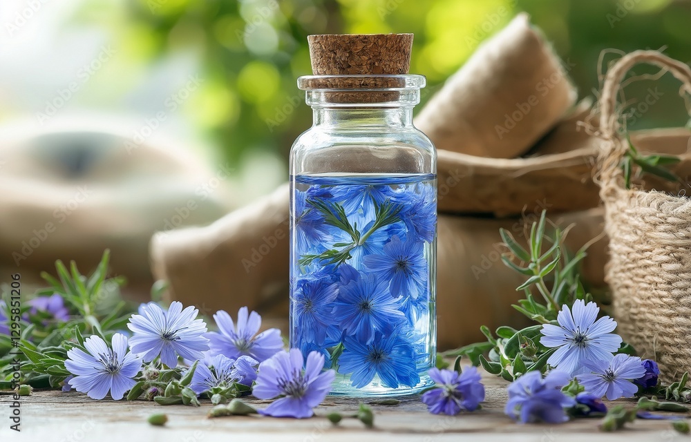 Common bottle of chicory herb Common bottle of chicory herb
