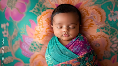 Wallpaper Mural Peaceful Infant Sleeping Soundly Wrapped In Colorful Fabric Torontodigital.ca
