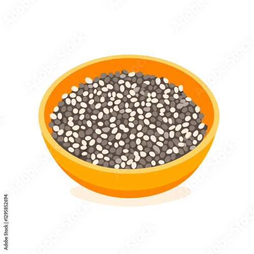 A Simple icon flat 2D icon Bowl of chia seed side view isolated on a transparent background, vector, animation design, simple flat 2D icon, minimalist design and modern illustration