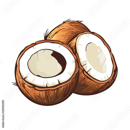 A Simple icon flat 2D icon coconuts sliced isolated on a transparent background, vector, animation design, simple flat 2D icon, minimalist design and modern illustration