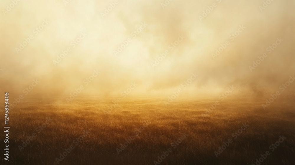 Fototapeta premium Sunlit meadow serenity vast open fields nature landscape golden haze tranquil viewpoint peaceful concept