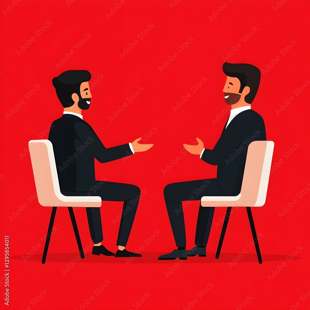 Obraz premium Two men are sitting in chairs and talking to each other