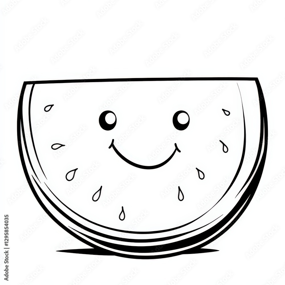 Cute Watermelon Slice with Smiley Face Design, Coloring cartoon for child in summer 2025 Cute Watermelon Slice with Smiley Face Design, Coloring cartoon for child in summer 2025