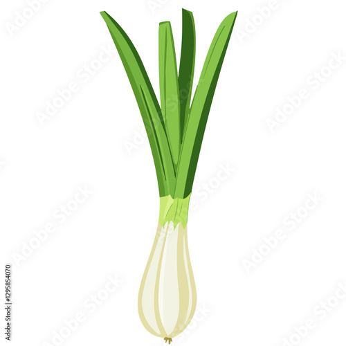 A Simple icon flat 2D icon green leek branch isolated on a blue background, vector, flat design, animation design, simple flat 2D icon, minimalist design