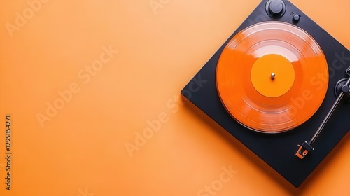 Vibrant Orange Vinyl Record on Turntable Against Warm Background