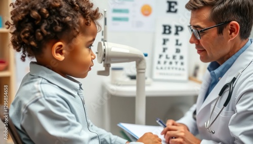 Pediatric Eye Exam: A Young Child Undergoes a Comprehensive Eye Examination by a Doctor