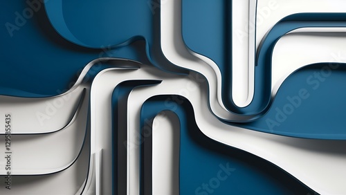 Wallpaper Mural Blue abstract background, wavy lines on white background Torontodigital.ca