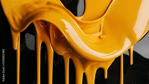 Wallpaper Mural Close-up view of bright yellow flowing paint on black background Torontodigital.ca
