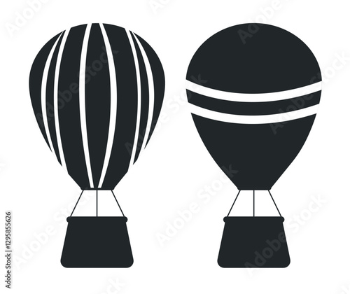 Black silhouettes of hot air balloons icon. Leisure, entertainment and recreation concept.