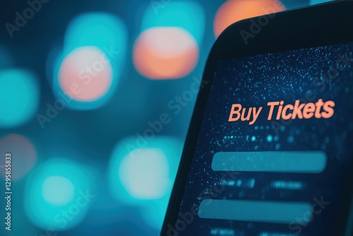 Purchase event tickets online digital device technology urban environment close-up view e-commerce concept