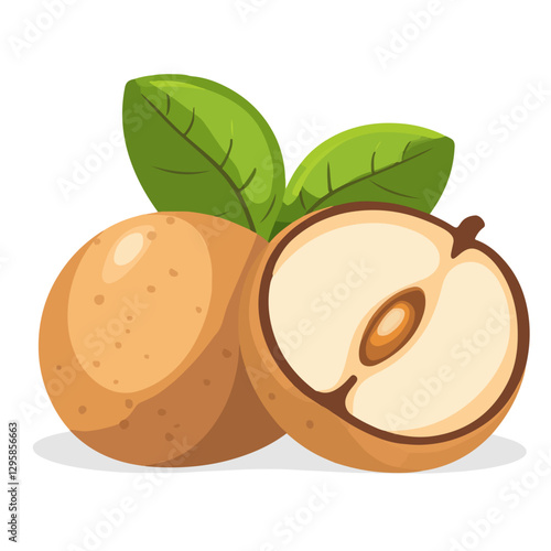 Simple flat 2D icon sapodilla branch isolated on a transparent background, vector, flat design, animation design, vector, flat design, animation design, simple flat 2D icon, minimalist design
