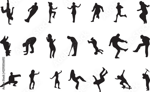 Vector silhouettes of men and a women. golf, snow, football, sport