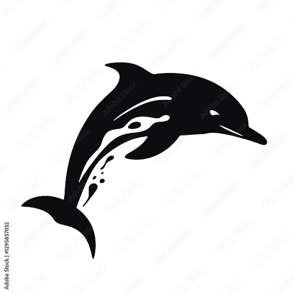 Fototapeta premium Dolphin - Vector black silhouette isolated
