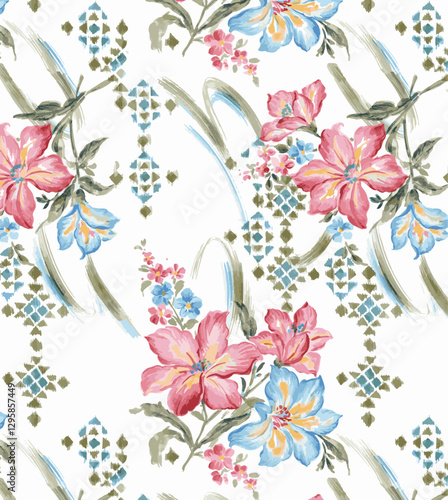abstract small flowers arrangement.  Seamless spring vector pattern with floral motif. hand painted pink botanical flower with  small flower arrangements.
