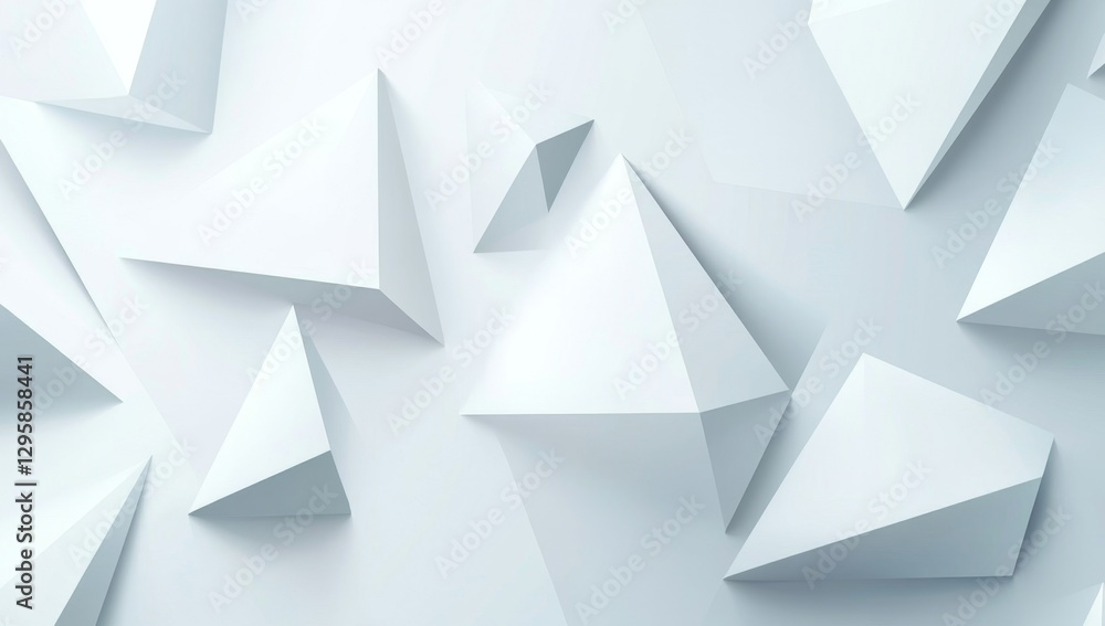 Abstract geometric shapes, white pyramids, and triangles on a light background Abstract geometric shapes, white pyramids, and triangles on a light background