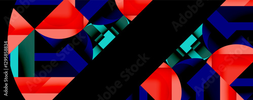 Abstract geometric artwork with interwoven angular and curved shapes, dynamic composition with smooth gradients and bold contrasts