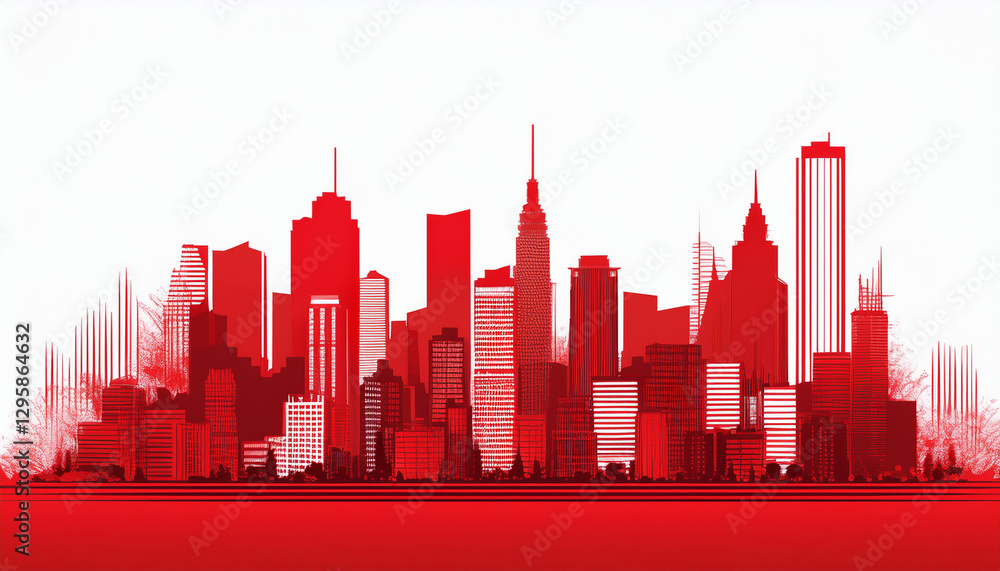 Naklejka premium City with skyscrapers in 2d illustration isolated on white and copy space for text or logo, part 16