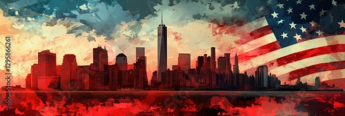 Never Forget. US Flag Background with American Stars and Stripes. New York City