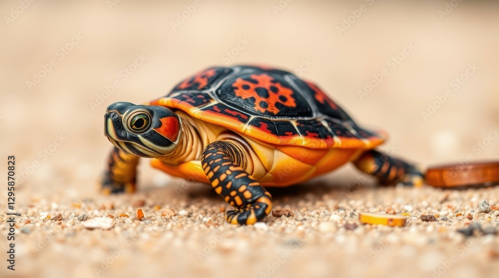 Obraz premium Turtle Close-up: Reptile Wildlife Portrait in Natural Environment, Walking on Ground with Shell and Scales