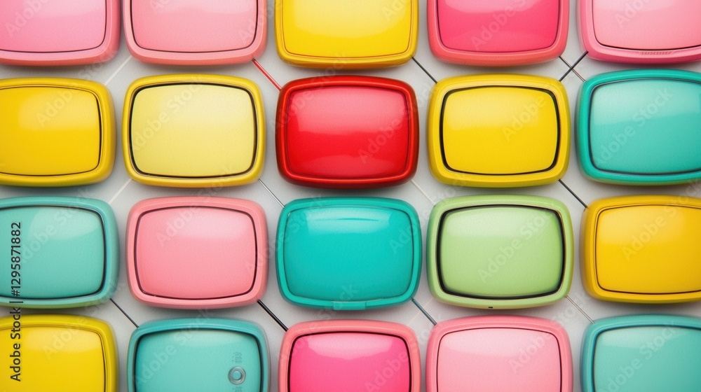 Colorful Retro Television Sets in an Artistic Arrangement Colorful Retro Television Sets in an Artistic Arrangement
