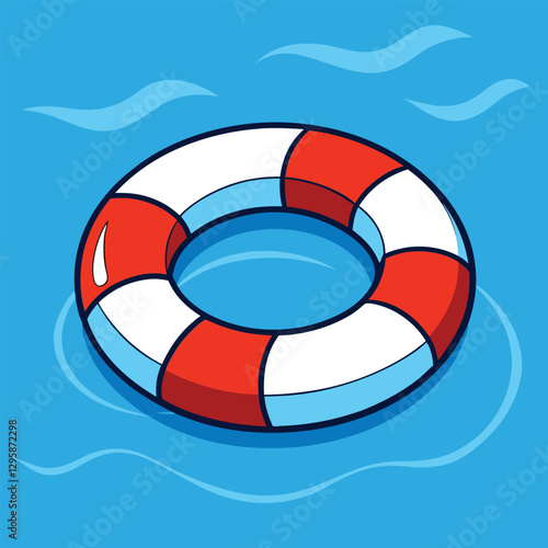 Lifebuoy Ring Floating on Water Vector Illustration