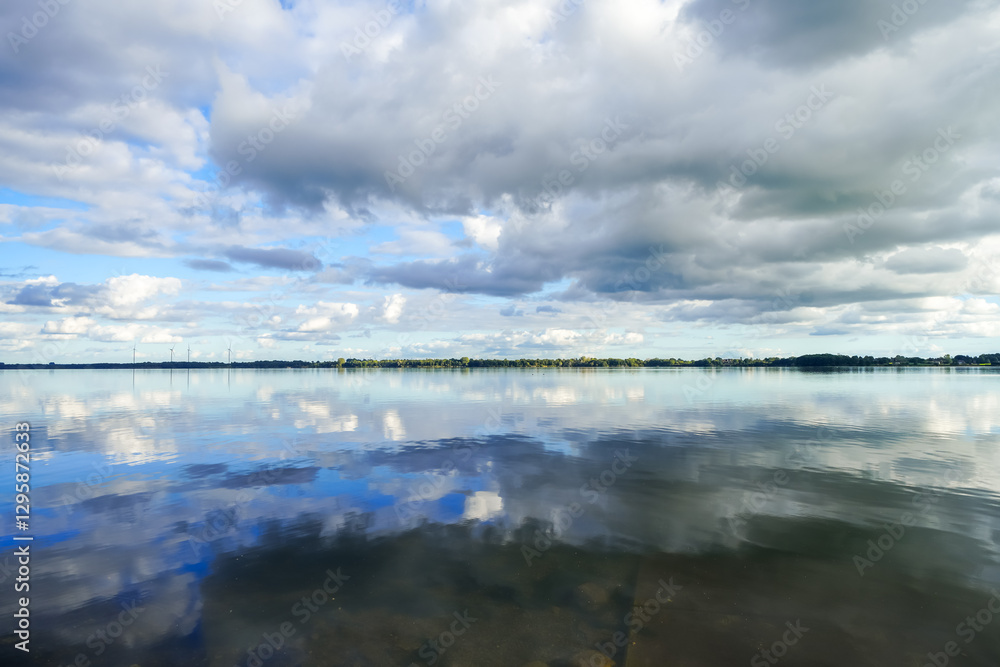 View of the Wittensee near Rendsburg in Eckernförde and the surrounding landscape. Nature by the lake.
