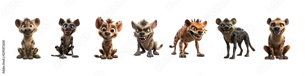 Playful Hyenas in Various Poses and Expressions on Transparent Background Playful Hyenas in Various Poses and Expressions on Transparent Background