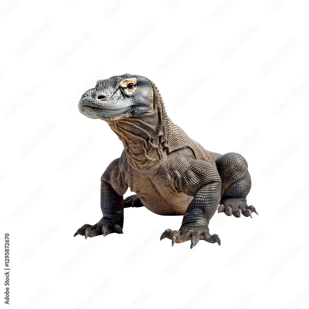 Obraz premium Lizard Portrait with Detailed Scales and Bright Eyes on White Background