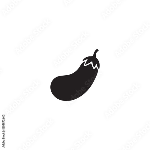 Simple black silhouette of an eggplant.A solid black silhouette of an eggplant against a plain white background.