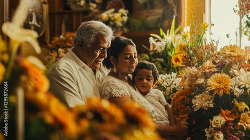 Family celebration of religious traditions with floral arrangements home photography indoor close-up culture