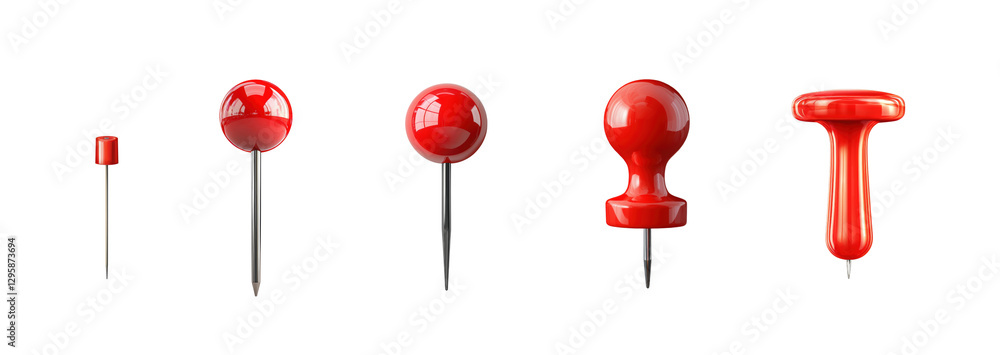 Assorted Red Push Pins on Transparent Background for Office Use Assorted Red Push Pins on Transparent Background for Office Use