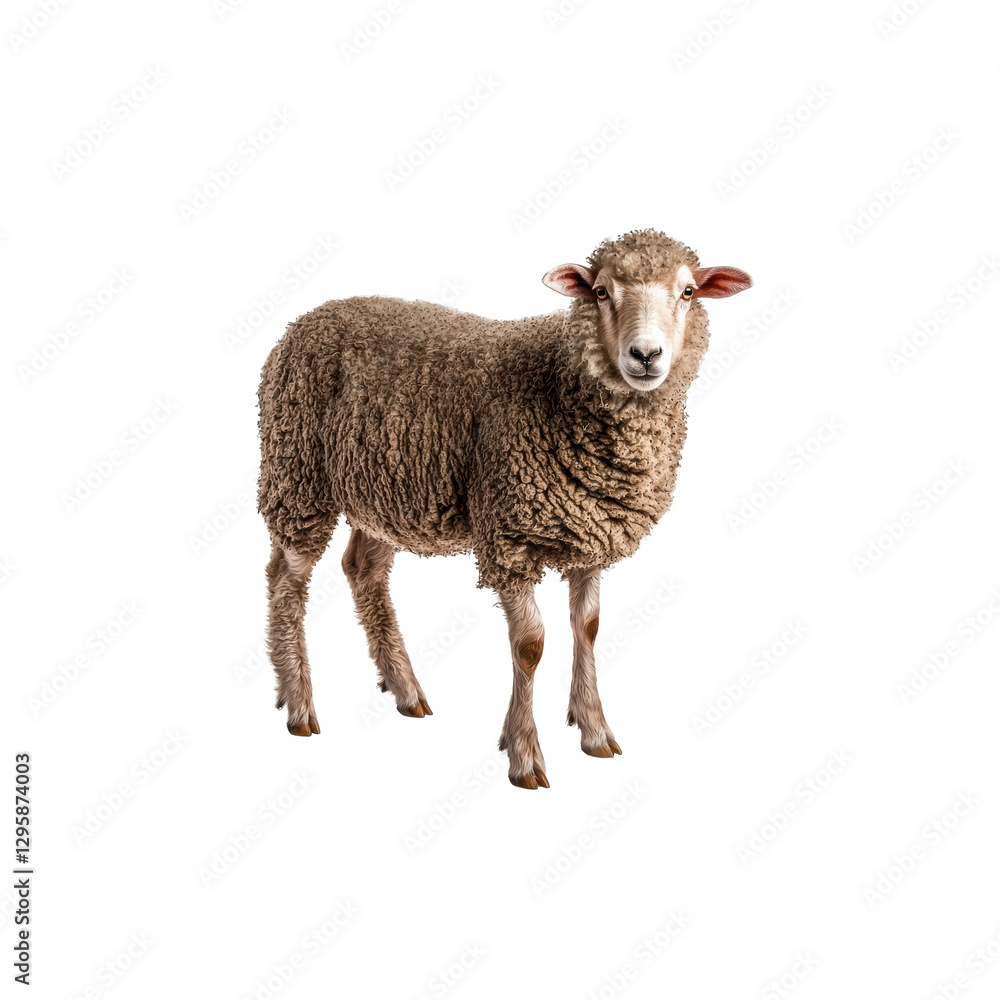 Portrait of a Fluffy Sheep Standing Gracefully on a White Background Portrait of a Fluffy Sheep Standing Gracefully on a White Background