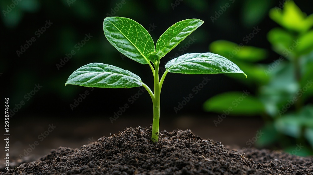 A Small Green Sprout Emerges From Dark Brown Earth Slowly A Small Green Sprout Emerges From Dark Brown Earth Slowly