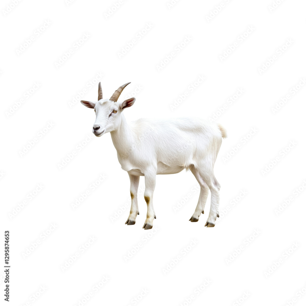 White Goat Standing Gracefully on a Clean White Background White Goat Standing Gracefully on a Clean White Background