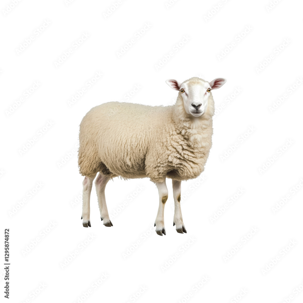 Adorable Domestic Sheep Standing on White Background in Studio Adorable Domestic Sheep Standing on White Background in Studio
