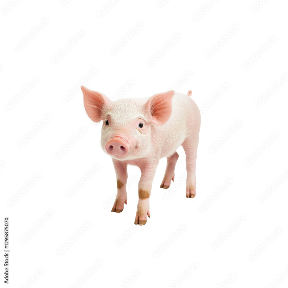 Cute Piglet Standing on White Background with Playful Expression Cute Piglet Standing on White Background with Playful Expression