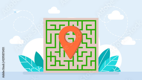 Mobile navigator application. A maze, a labyrinth. Check point creative symbol concept. Global Positioning System icon template. Navigation mark. Vector illustration.