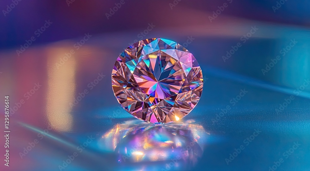 Fototapeta premium Brilliant Diamond with Colorful Reflections on Metallic Surface