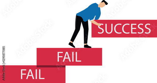 Learn to fail as path to achieve goal concept, Improve from failure build up stair to success, strive businessman build stair to success with his failure