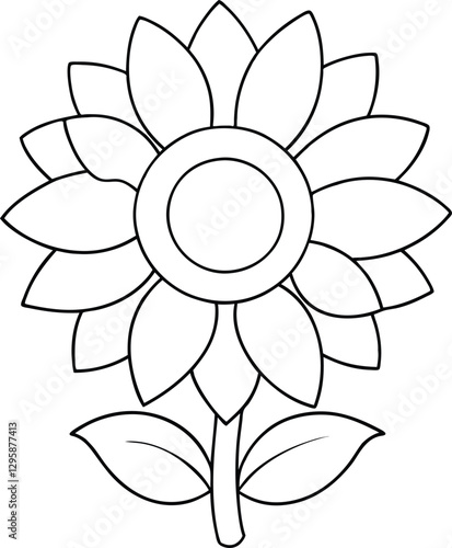 Sunflower Coloring Page Vector Illustration for Kids