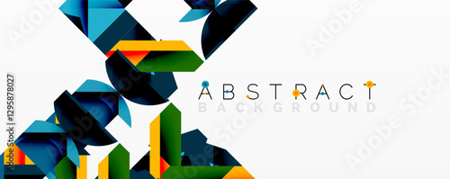 Abstract geometric artwork with interwoven angular and curved shapes, dynamic composition with smooth gradients and bold contrasts