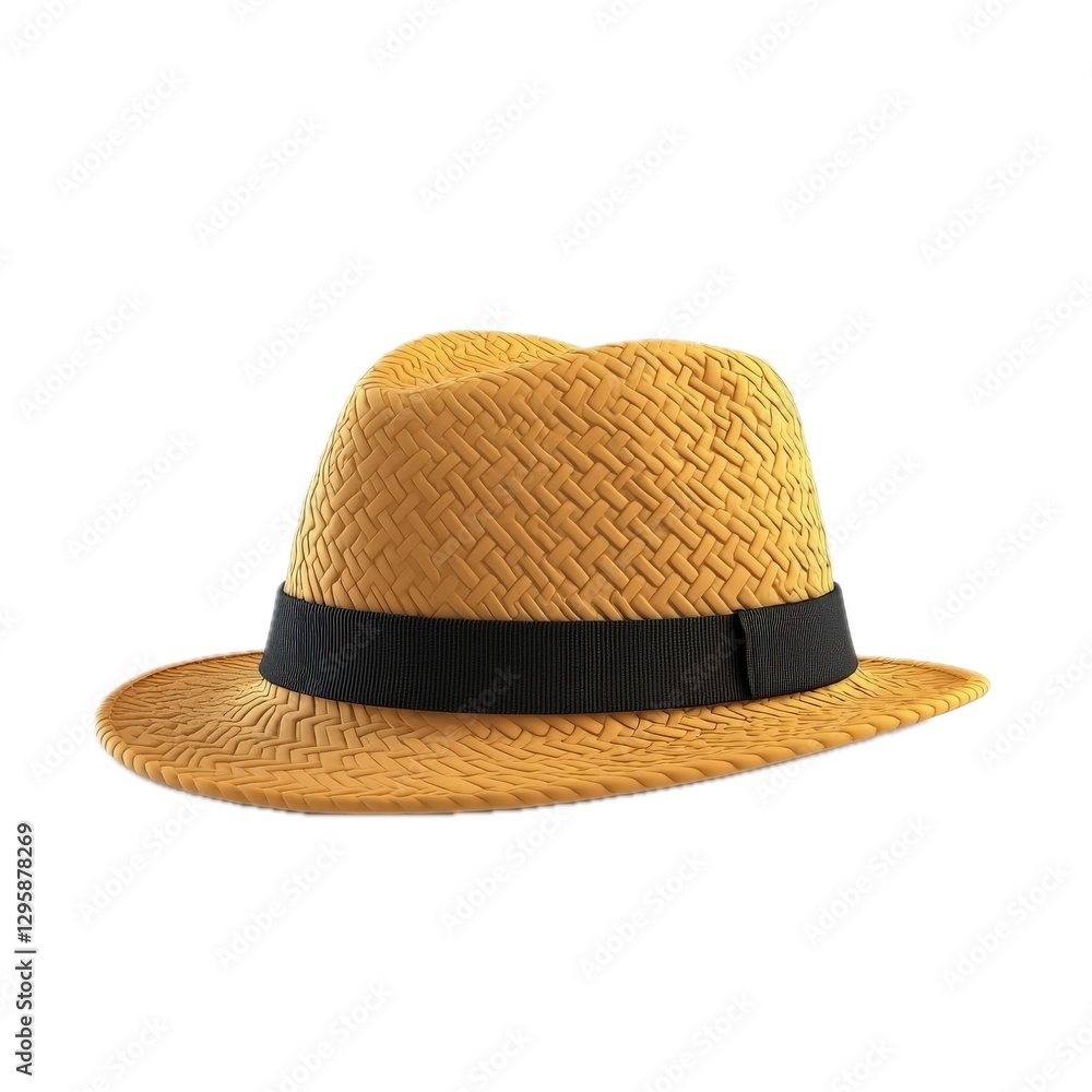 Stylish Yellow Straw Hat with Black Band,General Fashion , Remove Background Stylish Yellow Straw Hat with Black Band,General Fashion , Remove Background