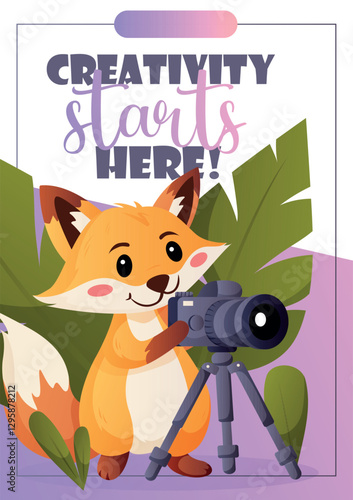Postcard with a fox photographer