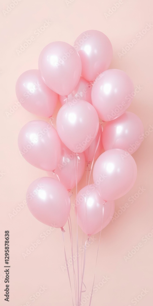 Light Pink Balloons with Shiny Metallic Finish Against a Soft Pastel Background Light Pink Balloons with Shiny Metallic Finish Against a Soft Pastel Background