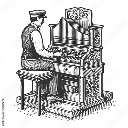 Man Playing Pipe Organ vector illustration