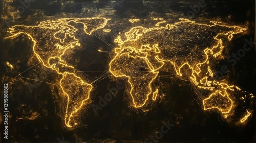 Wallpaper Mural Illuminated global connections world map digital art dark background aerial view modern concept Torontodigital.ca