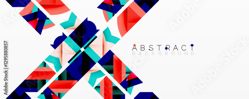 Abstract geometric artwork with interwoven angular and curved shapes, dynamic composition with smooth gradients and bold contrasts