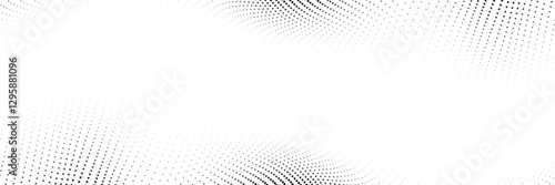 Flowing dot particles wave pattern halftone black gradient smooth curve shape isolated on transparent background. Vector in concept of technology, science