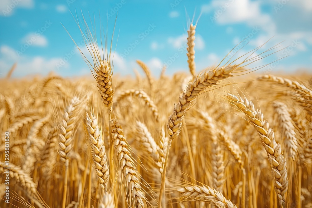 Fototapeta premium Golden Wheat Field Under Sunny Sky (1)