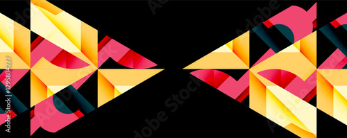 Abstract geometric artwork with interwoven angular and curved shapes, dynamic composition with smooth gradients and bold contrasts